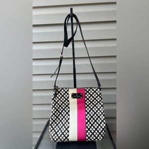 KATE SPADE MONOGRAM FABRIC LEATHER TRIM CROSSBODY BAG